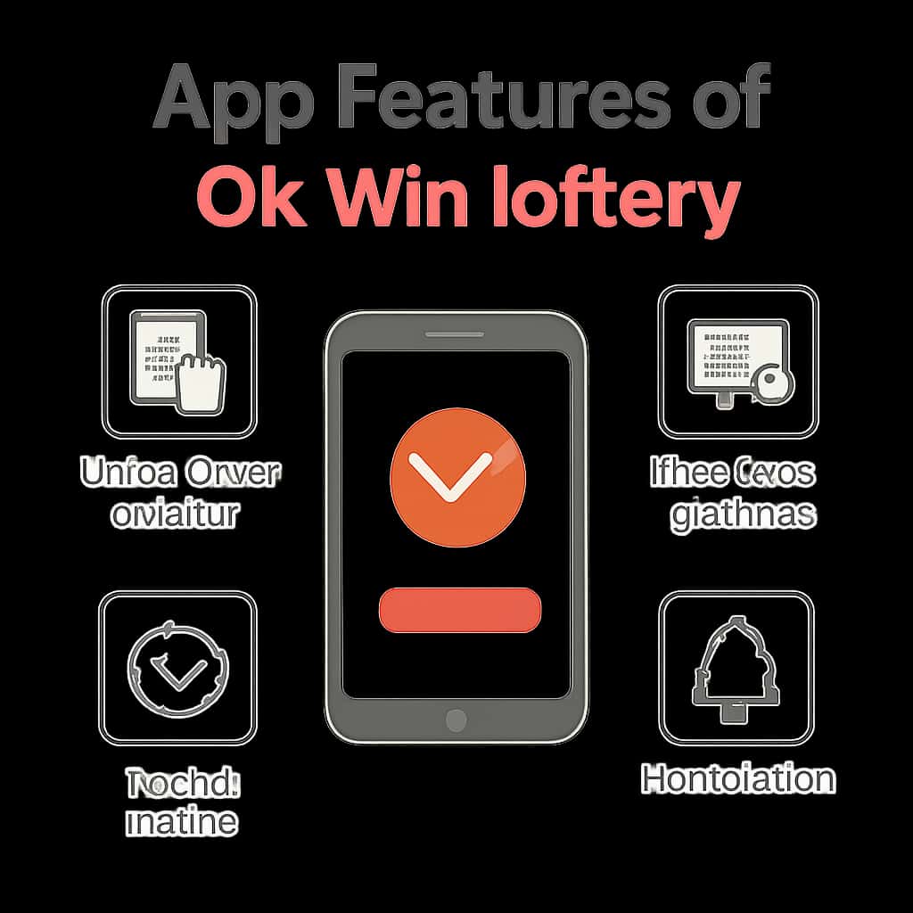 Diagram illustrating app features of Ok Win lottery.