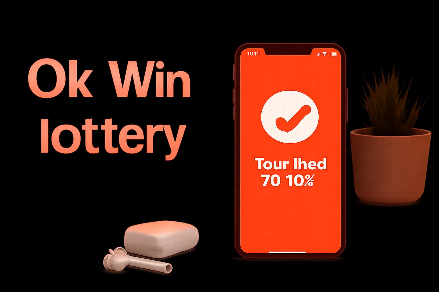 Informational graphic showing how to download Ok Win lottery for iOS.