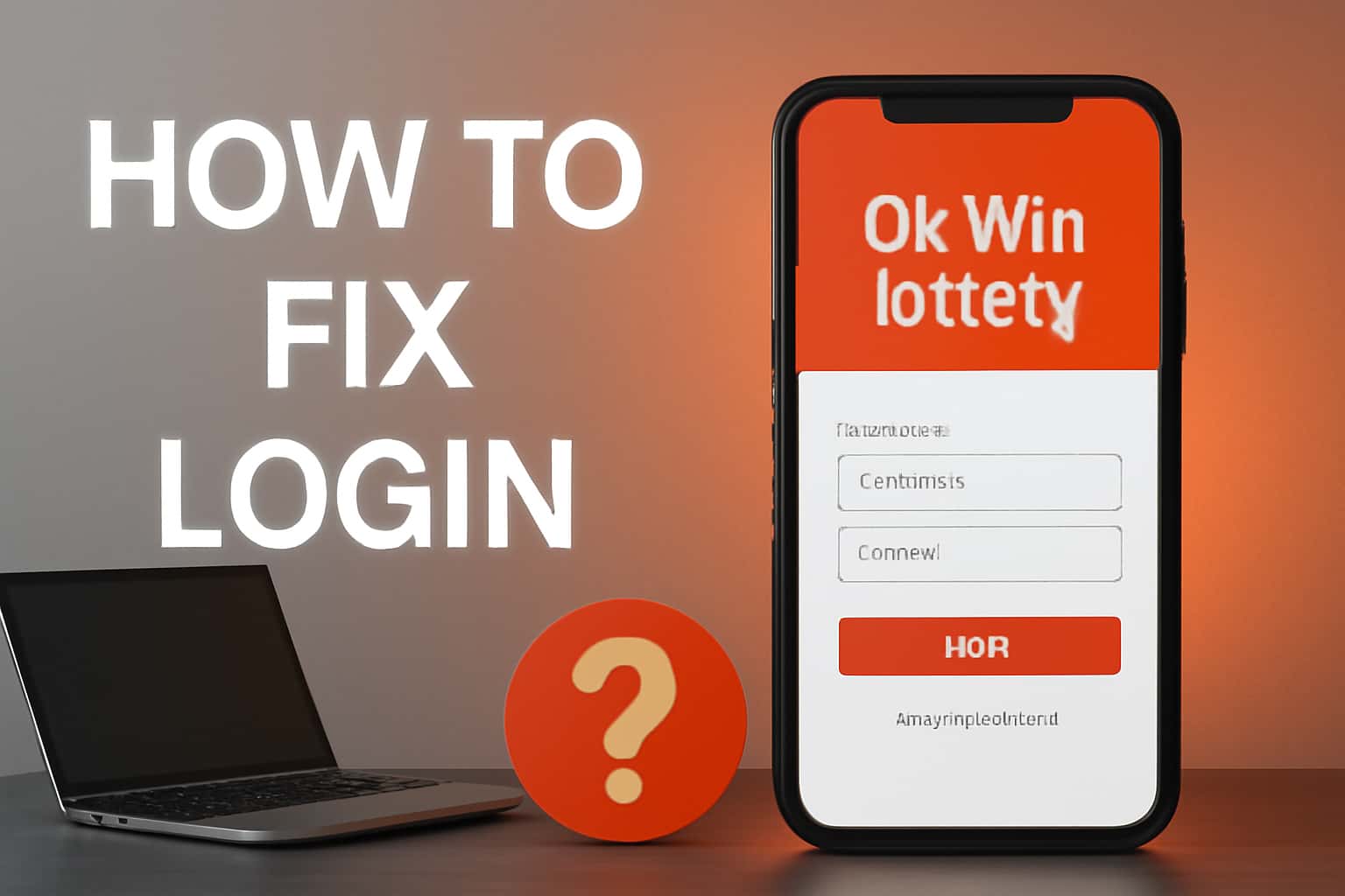 Informational image about fixing login issues in Ok Win lottery app.