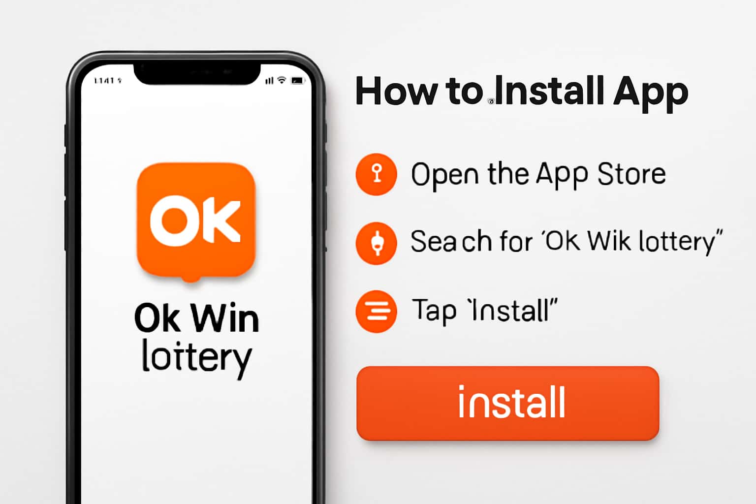 Informational graphic about installing the Ok Win lottery app.