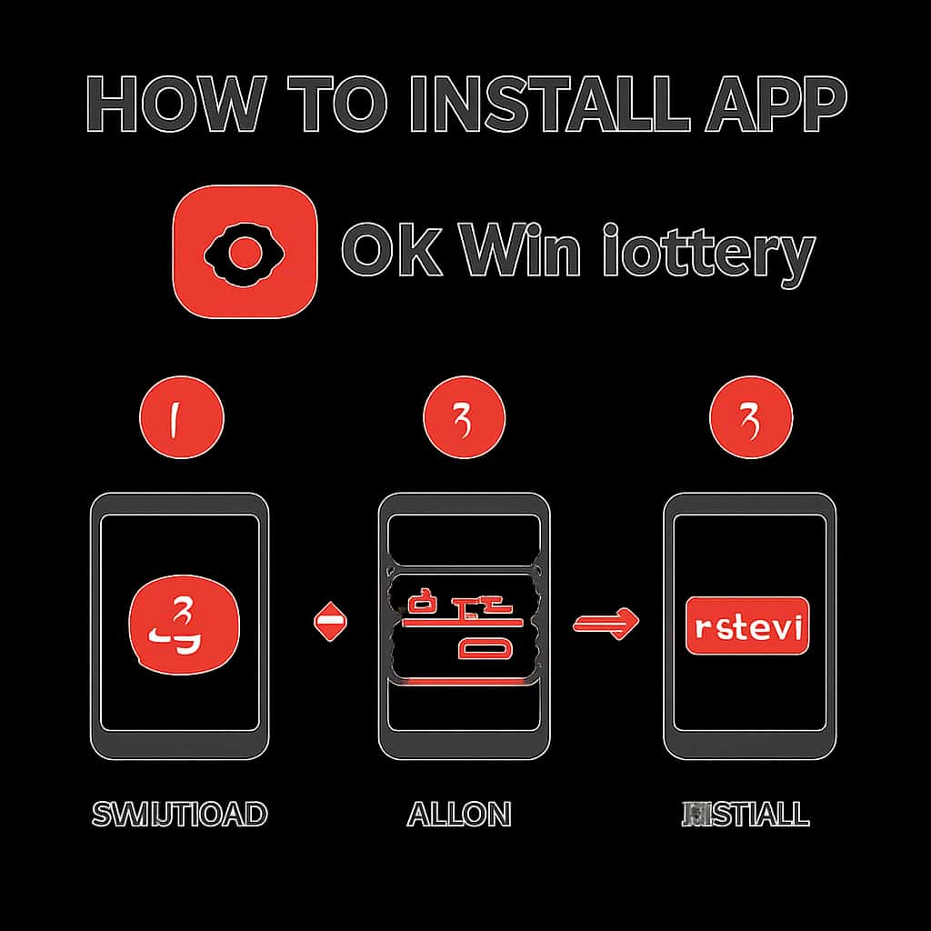 Diagram illustrating the installation steps for the Ok Win lottery app.
