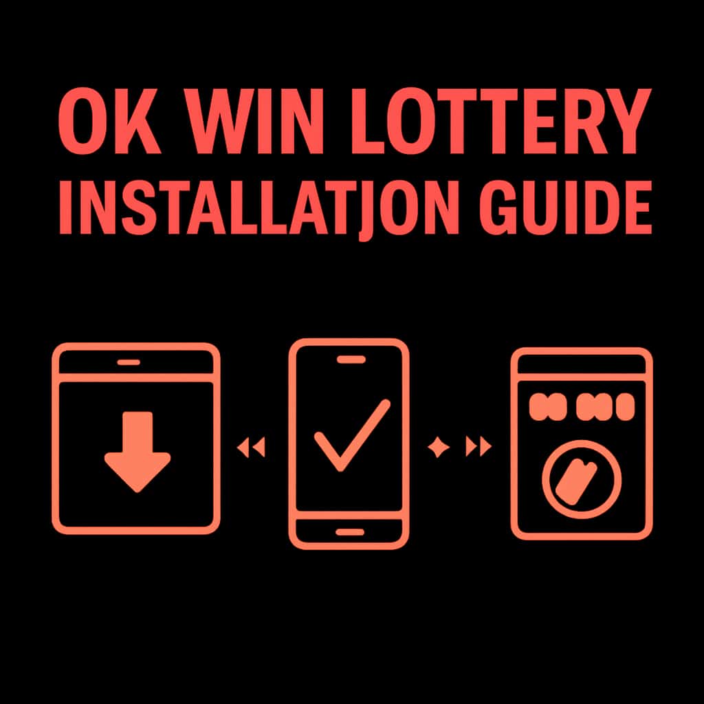An educational diagram outlining the installation steps for the Ok Win lottery app.