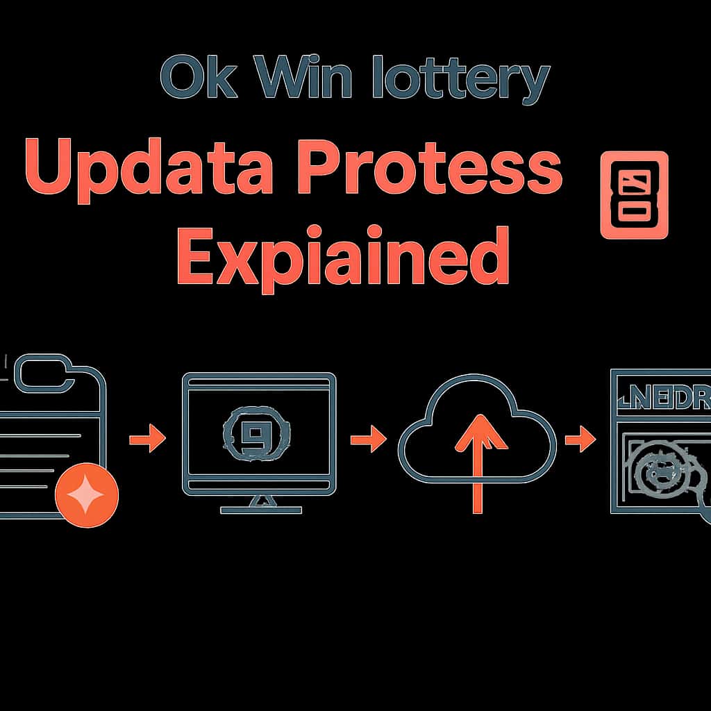 Illustration showing the steps in the Ok Win lottery update process.