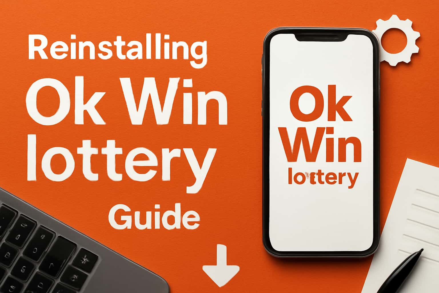An informational graphic illustrating the process of reinstalling the Ok Win lottery app.