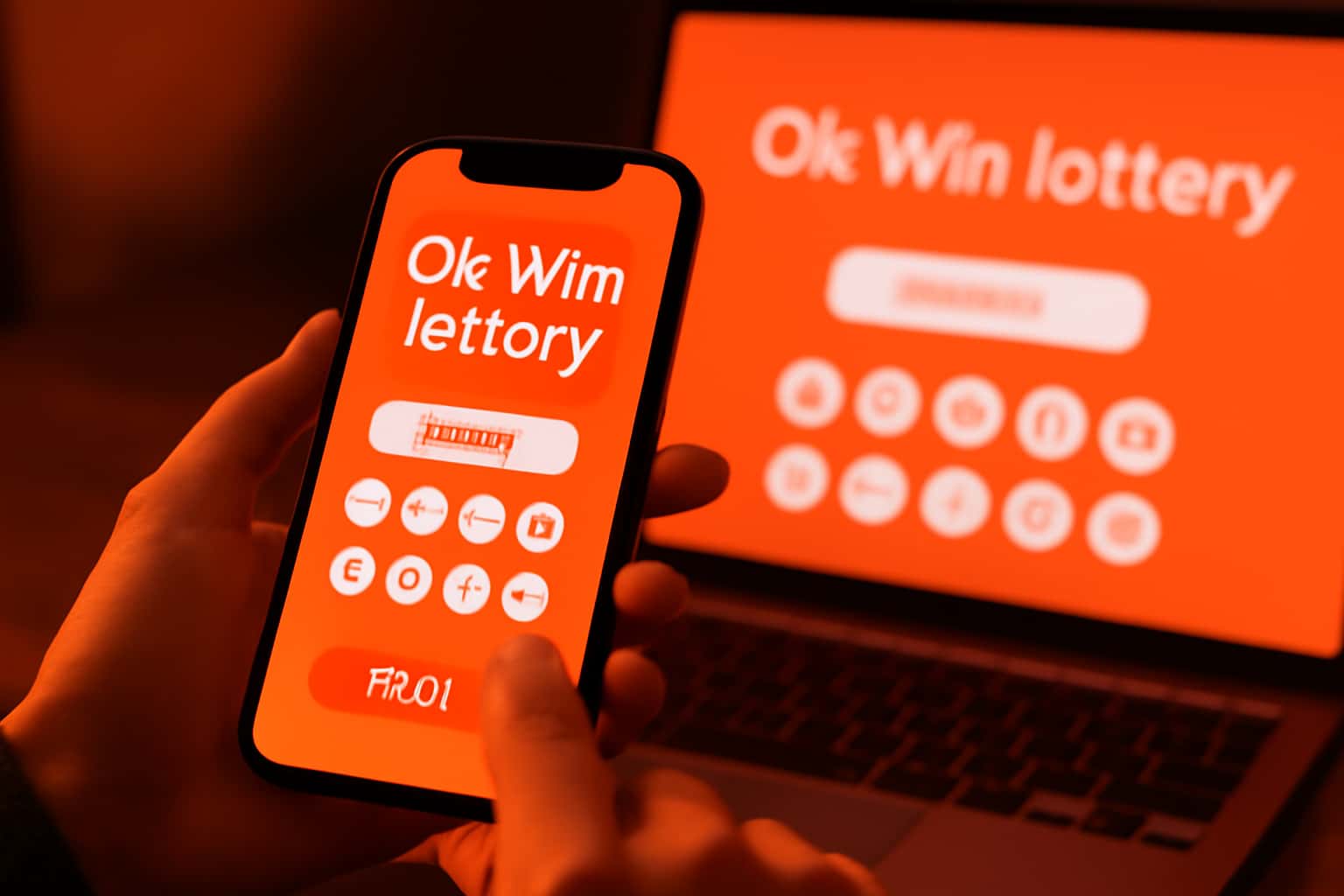 Informational graphic about using Ok Win lottery on mobile devices